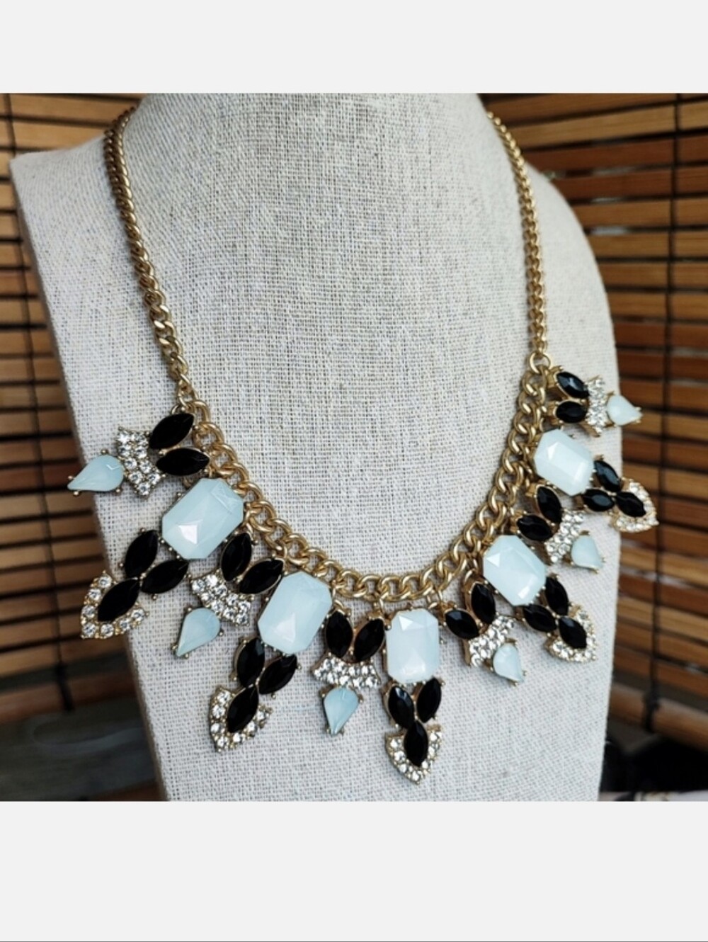 Talbot's Acrylic Black Navette Opaline Moonstone Beaded Rhinestone Necklace